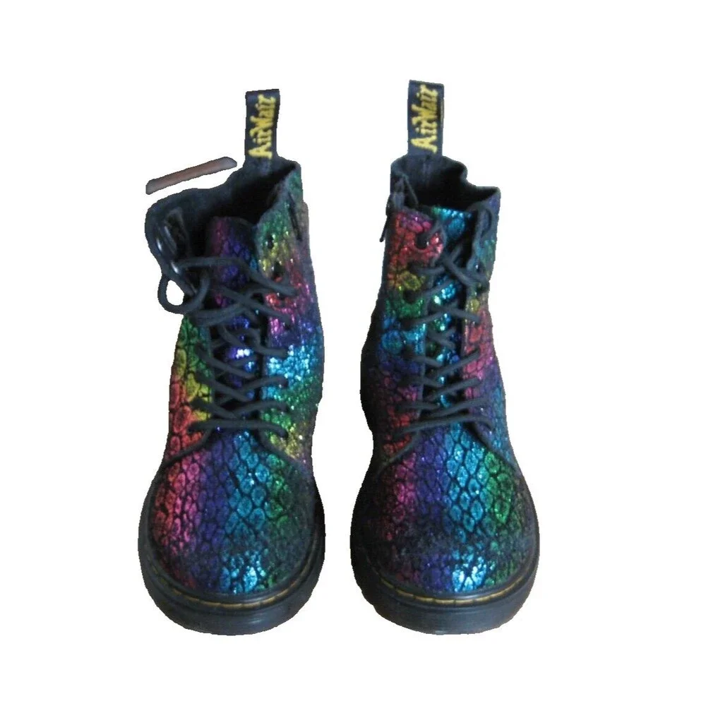 Dr. Martens 1460 Pascal Boots Girls Size 3 Metallic Black Rainbow 26197001